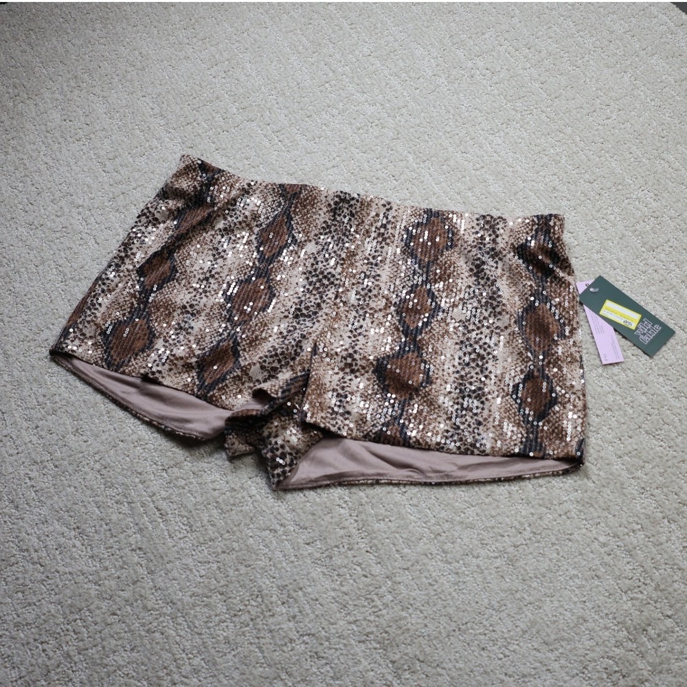 Wild Fable Snake Print Sequin Shorts Brown Tan Animal Pattern XL NEW